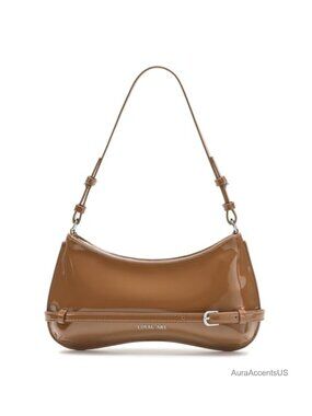 Patent Leather Shoulder Bag Small Under Arm Purse with Zipper Closure